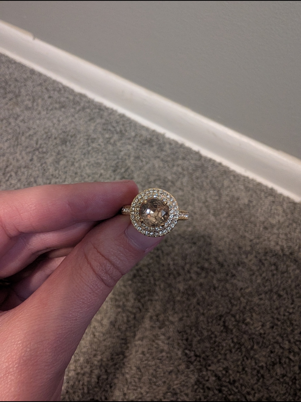 Gold Halo Cocktail Ring with Champagne Center Stone